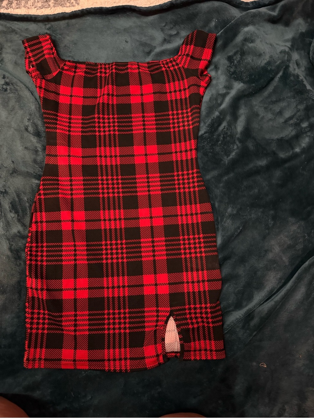 SHEIN Red and Black Plaid Square-Neck Mini Dress